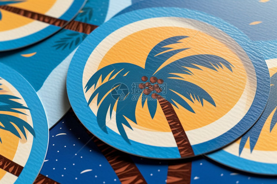 创意椰子树卡通贴纸图片
