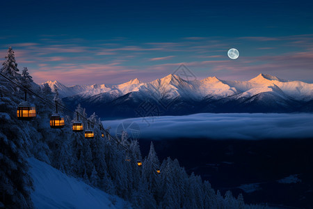 夜晚阿尔卑斯山的美丽景观图片