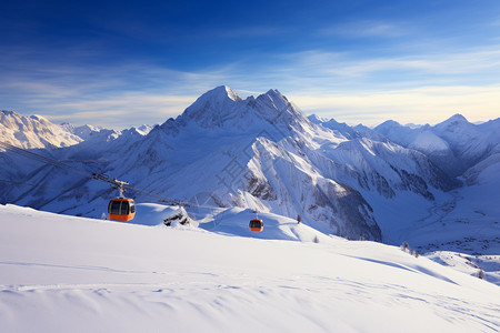 雪山中的缆车图片