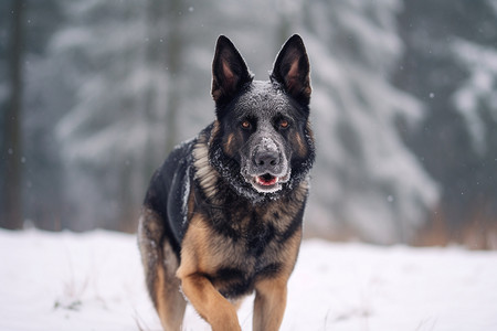 冬季雪地中的德国牧羊犬图片