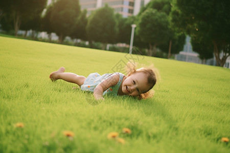 草地上天真可爱的小女孩图片