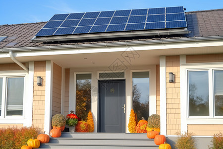 乡村建筑房屋的太阳能光伏板图片