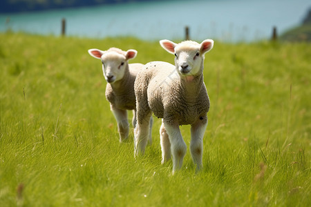 夏季乡村草原上放牧的羔羊图片