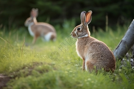 夏季草地上的野生兔子图片