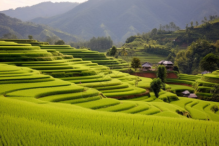 热带地区的梯田水稻种植园图片