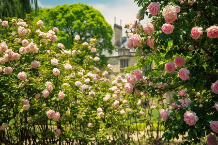 夏季盛开的玫瑰花田背景图片