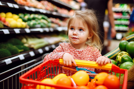 在超市选择商品的小女孩背景图片