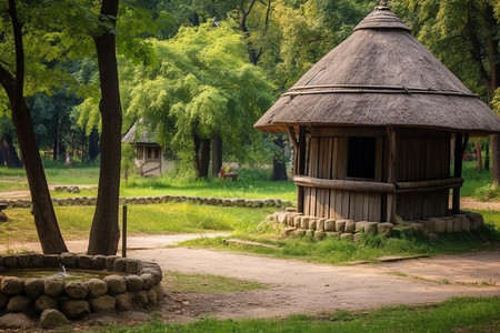 森林木屋的自然景观图片