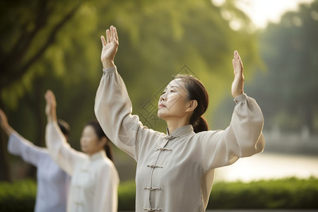 女子养生清晨练太极的女子背景