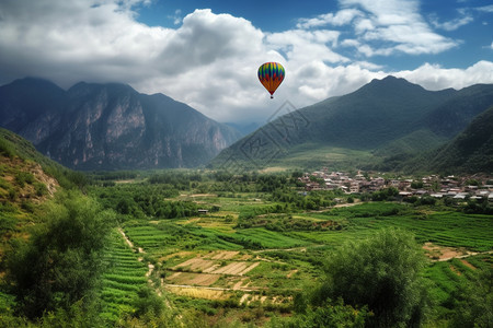 南方乡村中的热气球背景图片