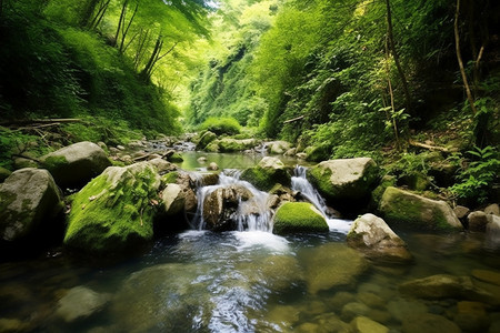森林中的溪水图片