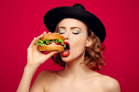 吃汉堡的女人高清图片