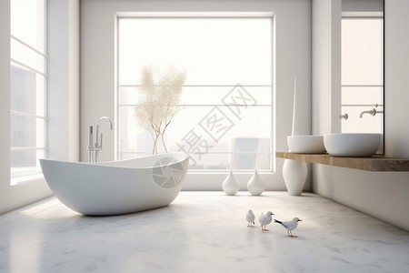 浅色室内现代陶瓷浴缸图片