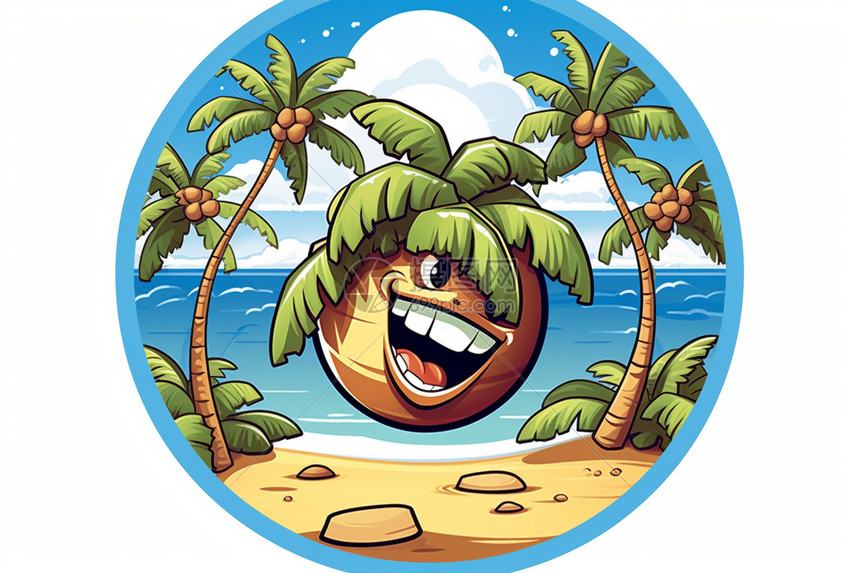 卡通风格的海边椰子图片