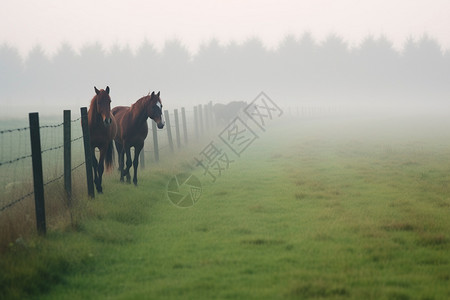 早晨雾气重的放牧场图片