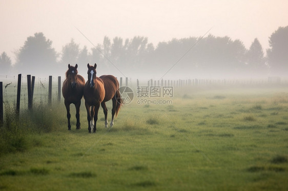 两匹站在草原上的马图片
