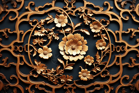 传统的金色花卉浮雕图片