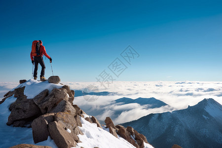 雪山中徒步运动的男子图片