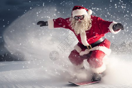 下雪天雪场中的圣诞老人图片