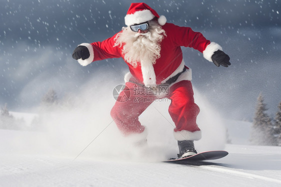 滑雪场中滑雪的圣诞老人图片