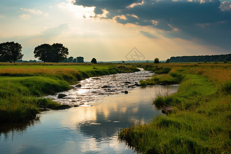 美丽的乡村草原河流景观图片
