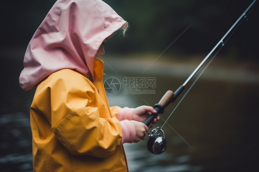 钓鱼的小孩图片
