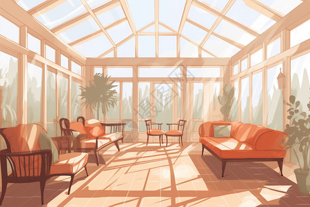 古典装饰的阳光房平面插图图片