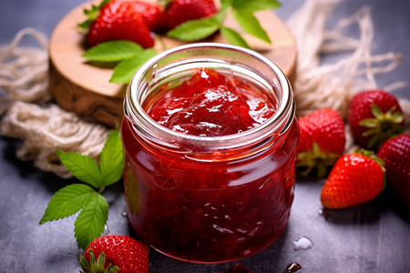 草莓罐头红色草莓果酱背景