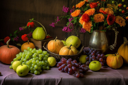 成熟的南瓜和水果图片