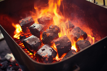 夏天户外烧烤的炭火图片