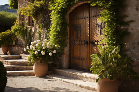 乡村典雅的木质入户门背景图片