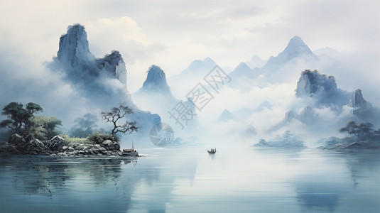 中国风格山脉风景水墨画图片