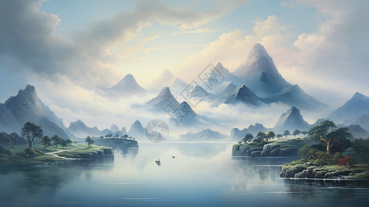 中国风格的山水画图片