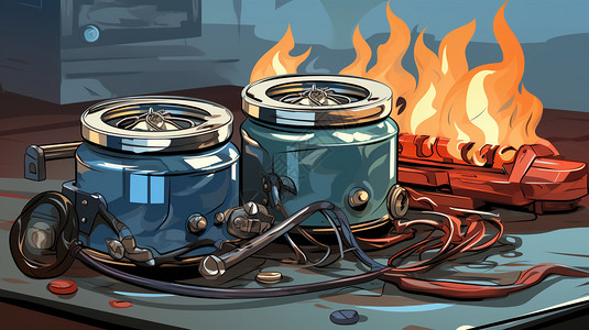 手绘创意煤气灶着火插图图片