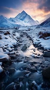 冬天雪山的美丽景观图片