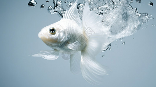 鱼缸中的白色金鱼图片