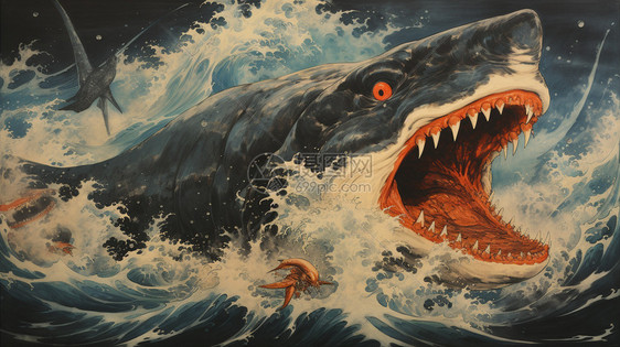 凶猛的黑鲨平面插图图片