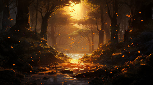 梦幻般的森林景观插图图片