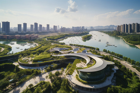 现代城市的绿化景观背景图片