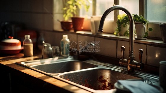 肮脏的厨房水槽图片