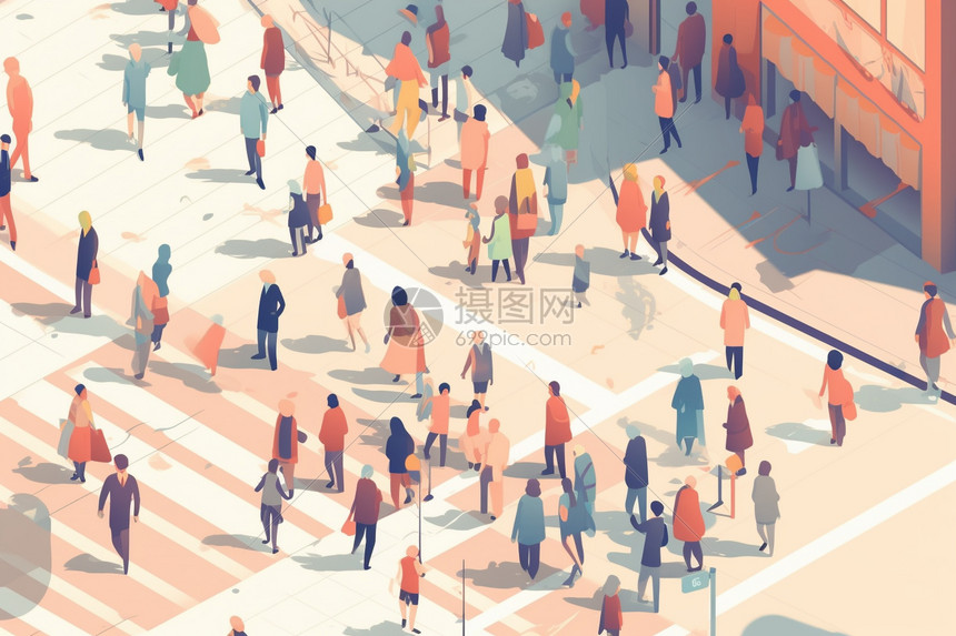 街道上行走的人群平面插图插画图片下载-正版图片600392896-摄图网