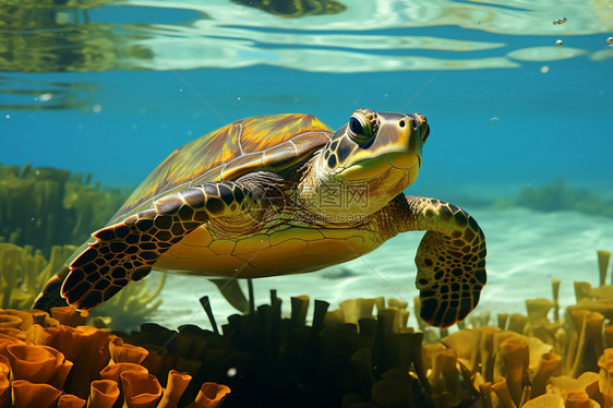 游泳的海底乌龟图片