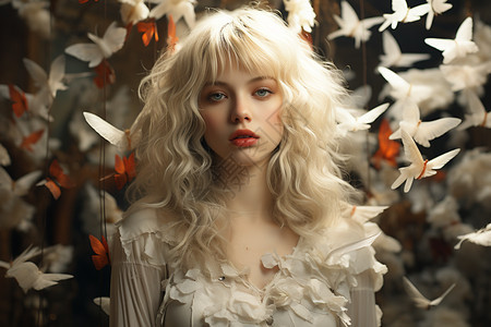 白发少女和蝴蝶图片