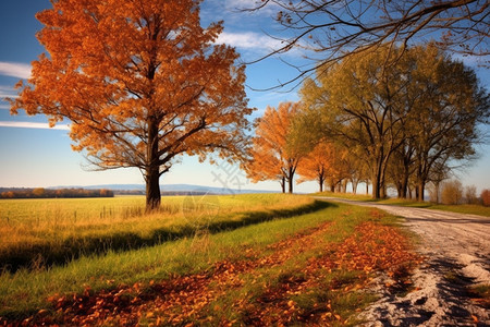 秋季宁静的乡间小路图片