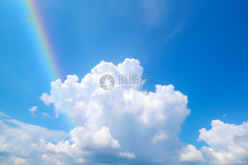 蓝天白云下的彩虹图片