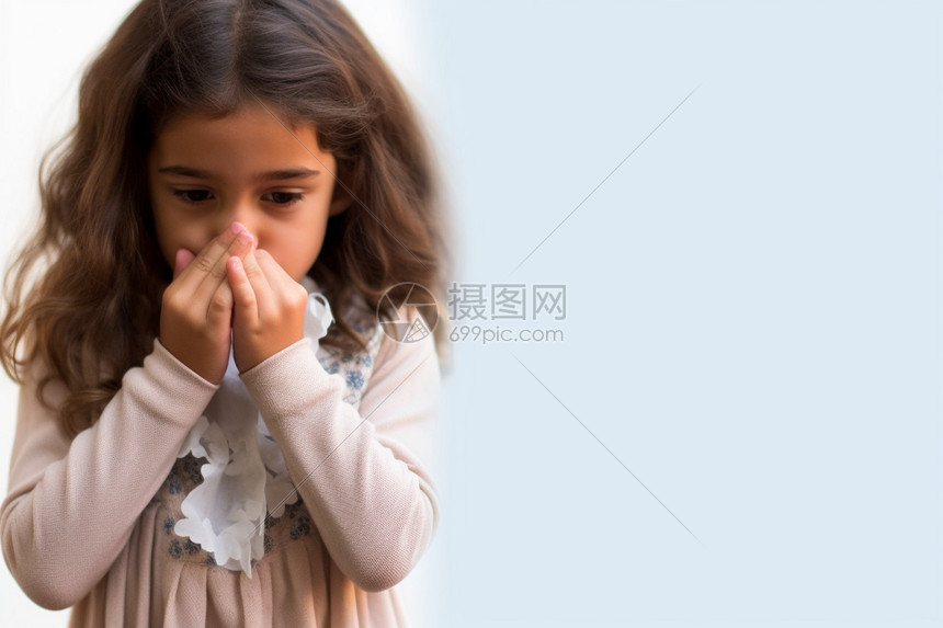 生病咳嗽的小女孩图片