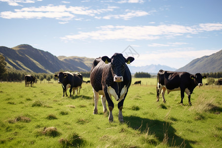绿草地上的奶牛群图片