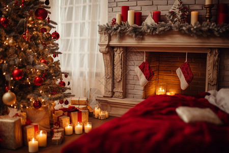 圣诞节温暖的壁炉背景图片