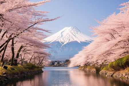 春天富士山的美丽景观图片