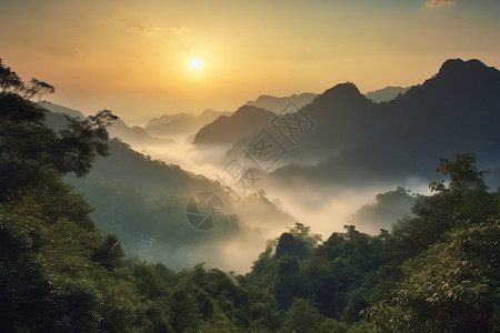 日出黄山中的云海景观图片